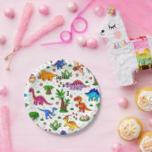 水カラフル色キッズ誕生日恐竜 ペーパープレート (パーティー)