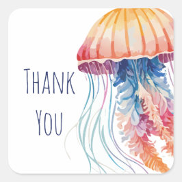 水カラフル色クラゲありがとう スクエアシール