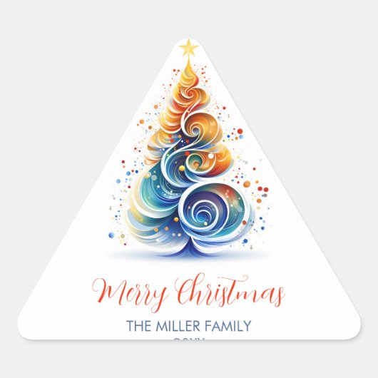 水カラフル色クリスマスツリーのカスタマイズ可能 三角形シール (正面)