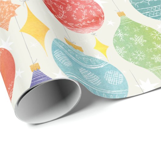 水カラフル色クリスマスツリーオーナメント ラッピングペーパー (ロールコーナー)