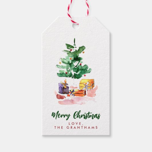 水カラフル色クリスマスツリーパーソナライズされた ギフトタグ (正面)