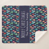 水カラフル色クリスマスツリーパーソナライズされた シェルパブランケット (正面(横))