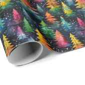 水カラフル色クリスマスツリー ラッピングペーパー (ロールコーナー)