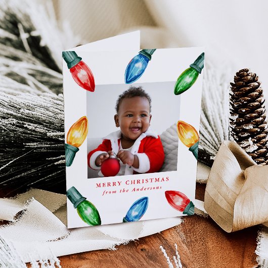 水カラフル色クリスマスライト3写真 シーズンカード