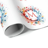 水カラフル色クリスマスリースモノグラム ラッピングペーパー (ロールコーナー)