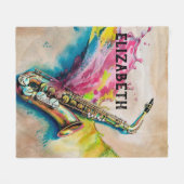 水カラフル色サクソフォンスプラッシュカスタム フリースブランケット (正面(横))