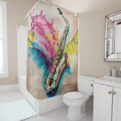 水カラフル色サクソフォンスプラッシュ シャワーカーテン (インサイチュ)