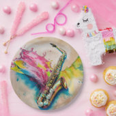 水カラフル色サクソフォンスプラッシュ ペーパープレート (パーティー)