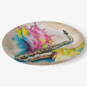 水カラフル色サクソフォンスプラッシュ ペーパープレート (アングル)