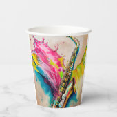 水カラフル色サクソフォンスプラッシュ 紙コップ (裏面)