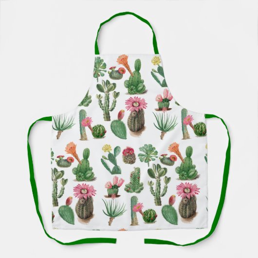 水カラフル色サボテンと多肉花 エプロン (正面)