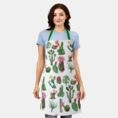 水カラフル色サボテンと多肉花 エプロン (着用した状態)