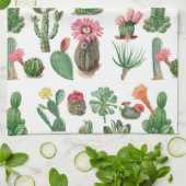 水カラフル色サボテンと多肉花 キッチンタオル (折り畳み)