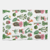 水カラフル色サボテンと多肉花 キッチンタオル (横)