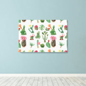 水カラフル色サボテンと多肉花 キャンバスプリント (インサイチュ (ウッドフロア))