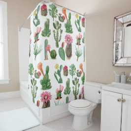 水カラフル色サボテンと多肉花 シャワーカーテン