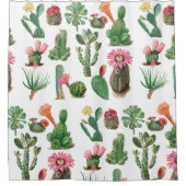 水カラフル色サボテンと多肉花 シャワーカーテン (正面)