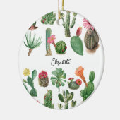 水カラフル色サボテンと多肉花 セラミックオーナメント (左)