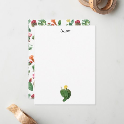 水カラフル色サボテンと多肉花 ノートカード (正面/裏面インサイチュ)