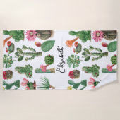 水カラフル色サボテンと多肉花 ビーチタオル (正面)