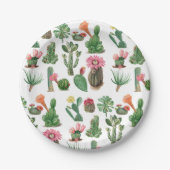 水カラフル色サボテンと多肉花 ペーパープレート (正面)
