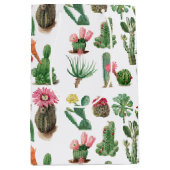 水カラフル色サボテンと多肉花 ミディアムペーパーバッグ (正面)
