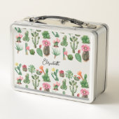 水カラフル色サボテンと多肉花 メタルランチボックス (裏面)