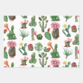水カラフル色サボテンと多肉花 ラッピングペーパーシート (正面3)
