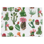 水カラフル色サボテンと多肉花 ラージペーパーバッグ (正面)