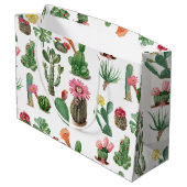 水カラフル色サボテンと多肉花 ラージペーパーバッグ (裏面アングル)
