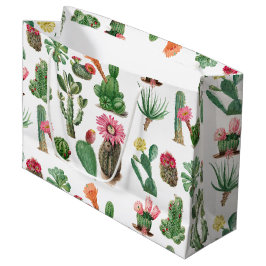 水カラフル色サボテンと多肉花 ラージペーパーバッグ
