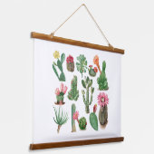 水カラフル色サボテンと多肉花 吊り下げ型タペストリー (傾斜あり)