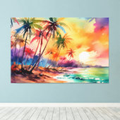 水カラフル色サンセットTropical XL art キャンバスプリント (インサイチュ (ウッドフロア))