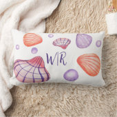 水カラフル色シーシェルとモノグラム ランバークッション (ブランケット)