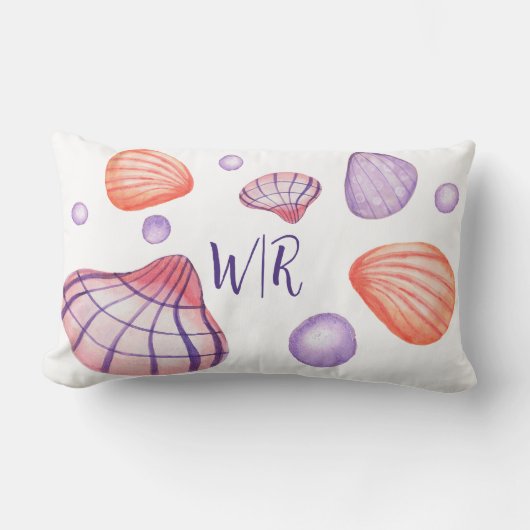 水カラフル色シーシェルとモノグラム ランバークッション (正面)