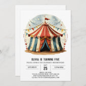 水カラフル色ジョイサーカス誕生日 招待状 (正面/裏面)
