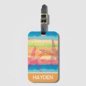 水カラフル色ストライプ魚パーソナライズされた ラゲッジタグ (正面縦)