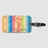 水カラフル色ストライプ魚パーソナライズされた ラゲッジタグ (正面横)