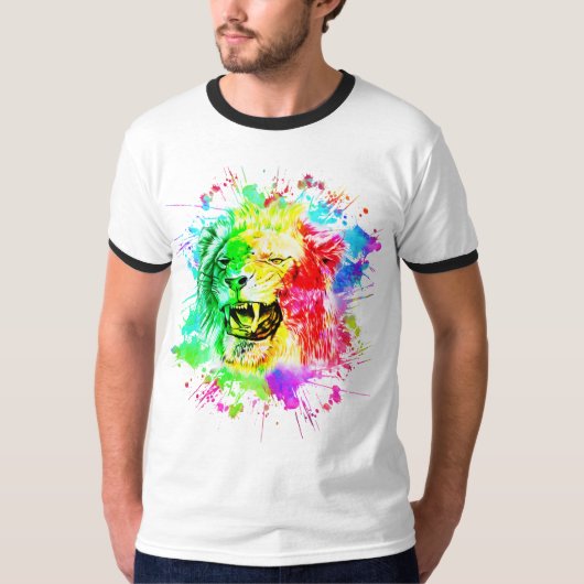 水カラフル色スプラッシュ – Lion Of Judah Tシャツ (正面)