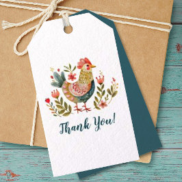 水カラフル色チキンフォークアートありがとう ギフトタグ