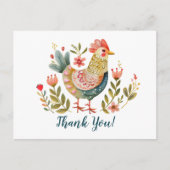 水カラフル色チキンフォークアートありがとう ポストカード (正面)