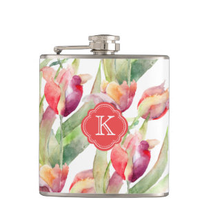 水カラフル色チューリップ付きモノグラム フラスク