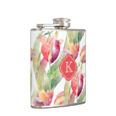 水カラフル色チューリップ付きモノグラム フラスク (右)