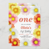 水カラフル色デイジー誕生日 招待状 (正面/裏面)