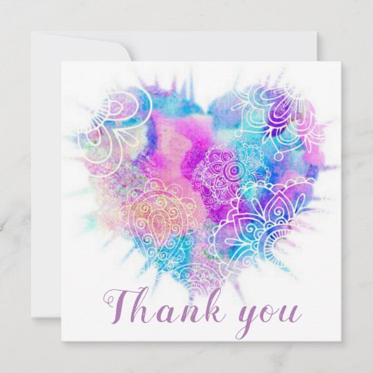 水カラフル色ドードルハートサンキューカード サンキューカード (正面)
