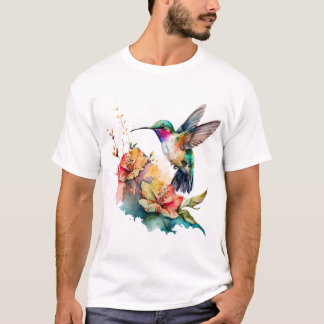 水カラフル色ハミングバードと花13 Cla Tシャツ