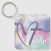 水カラフル色ハートクロスモノグラム キーホルダー (正面)