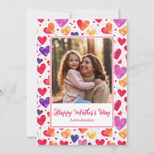 水カラフル色ハート母の日の写真 シーズンカード (正面)