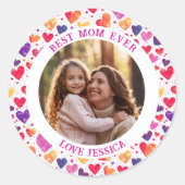 水カラフル色ハート母の日の写真 ラウンドシール (正面)