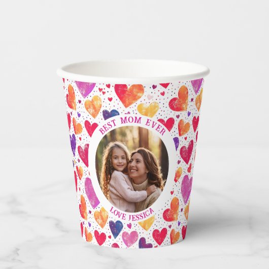 水カラフル色ハート母の日の写真 紙コップ (正面)